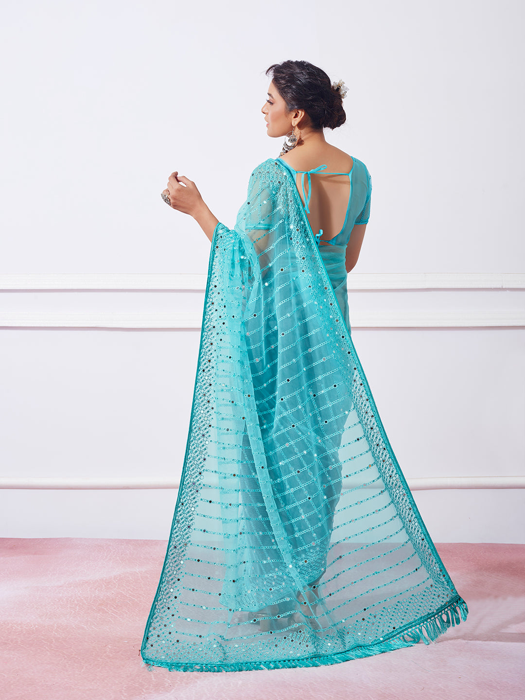 Designer Net Saree with Banarasi Silk | Embroidered for Special Events