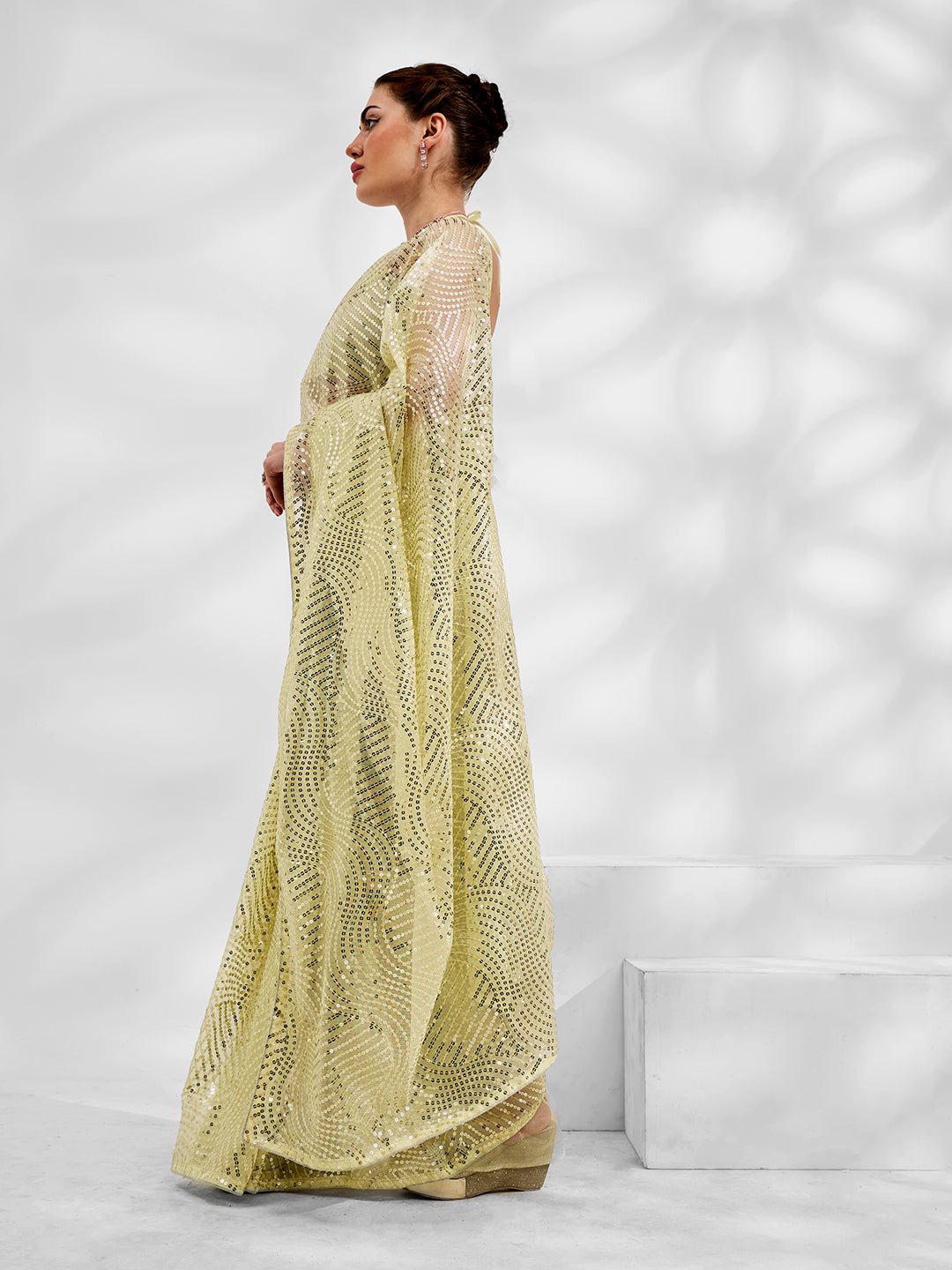 Elegant Net-Organza Saree with Banarasi Silk | Thread Embroidery & Sequins