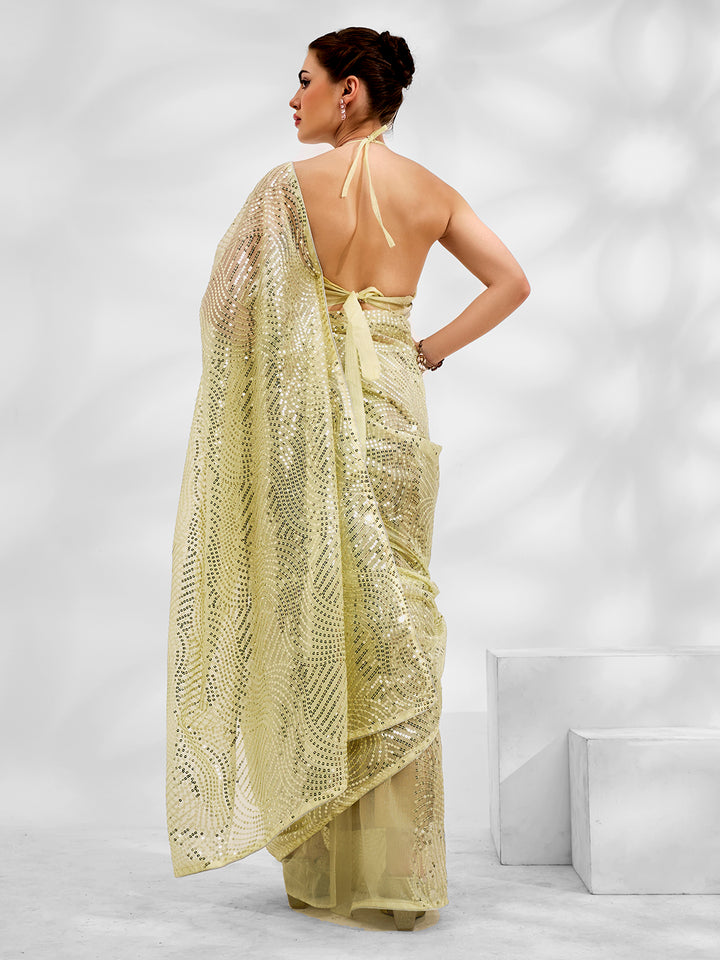 Elegant Net-Organza Saree with Banarasi Silk | Thread Embroidery & Sequins