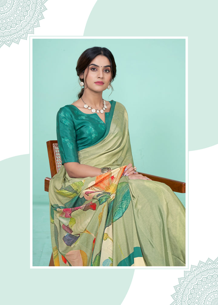 Pista Crepe Soft Silk Party Wear Saree | Designer Digital Printed