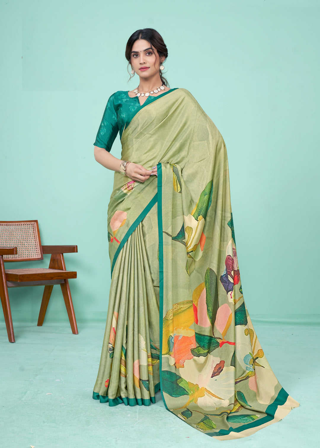 Pista Crepe Soft Silk Party Wear Saree | Designer Digital Printed