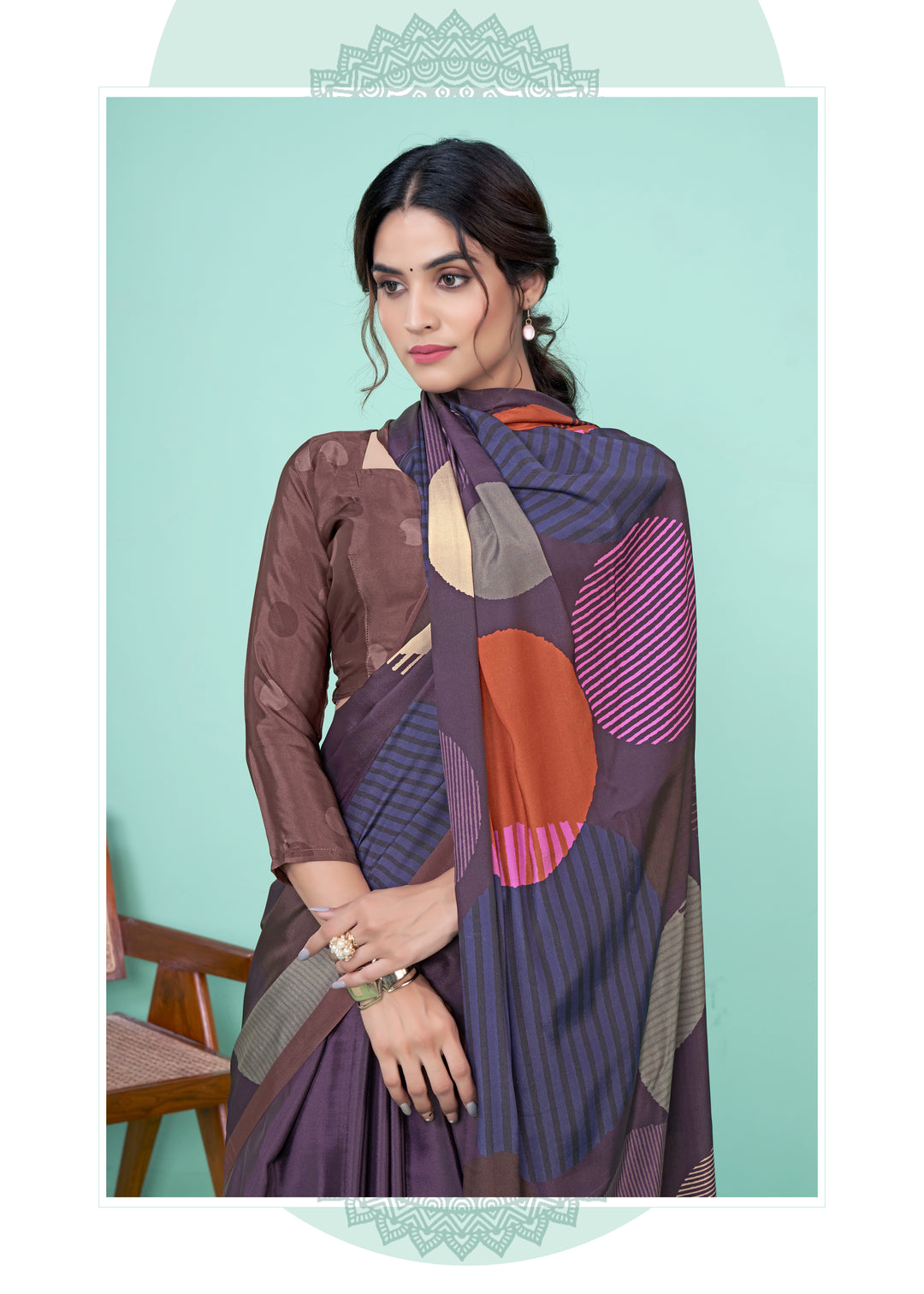 Dark Purple Crepe Soft Silk Saree | Designer Digital Printed