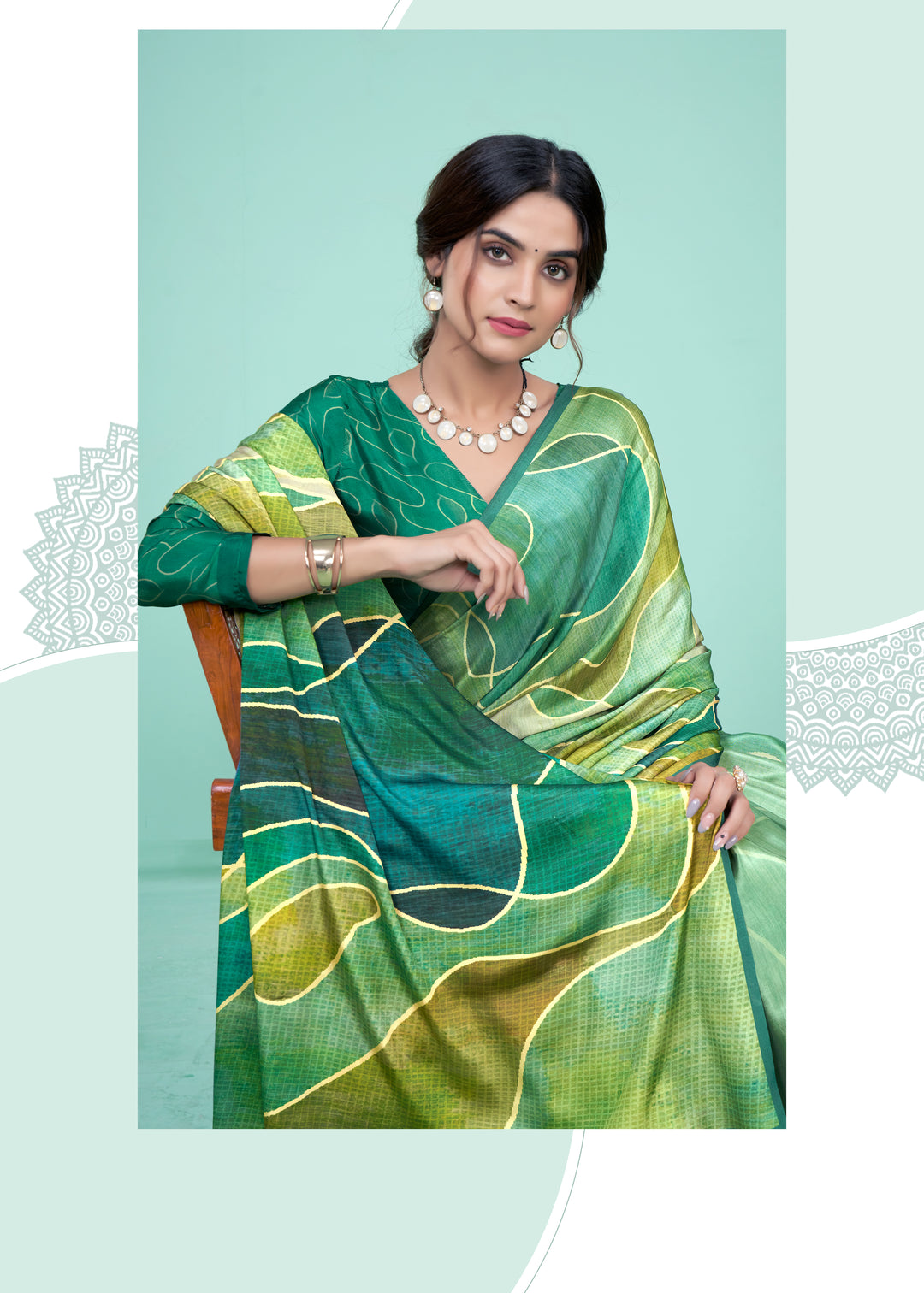 Green Crepe Soft Silk Designer Saree | Digital Printed