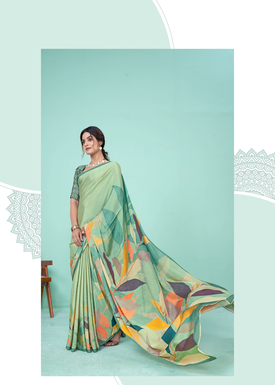 Green Crepe Soft Silk Saree | Digital Designer Party Wear