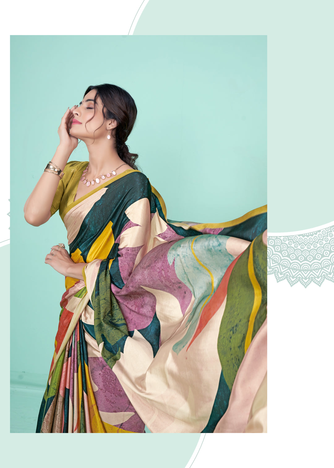 Multi-Colored Crepe Soft Silk Saree | Digital Designer Printed