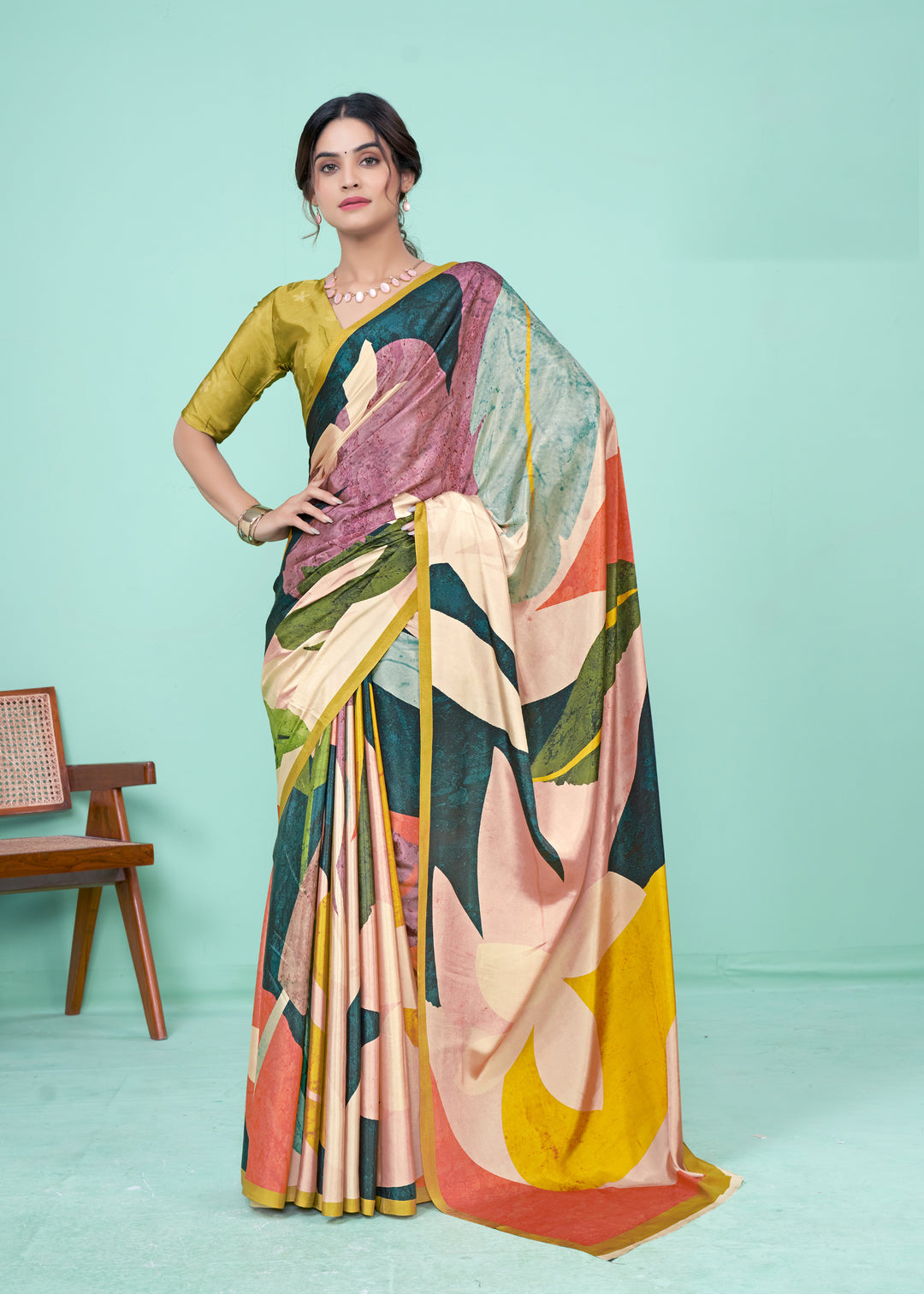 Multi-Colored Crepe Soft Silk Saree | Digital Designer Printed