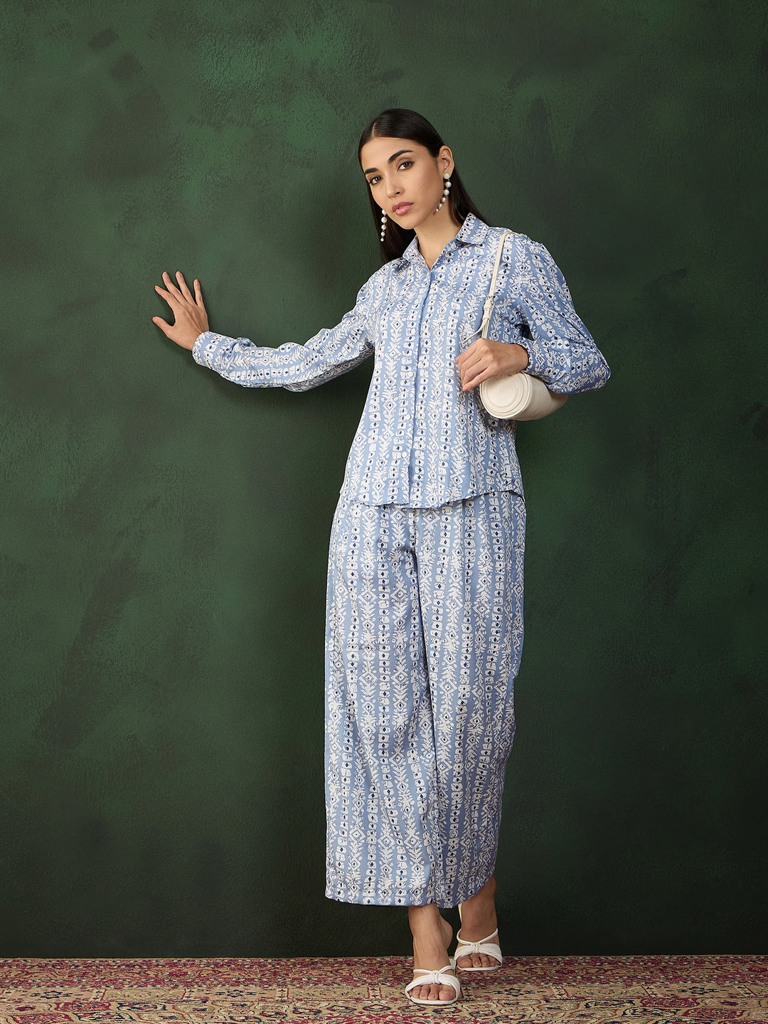 Designer Blue Crepe Co-Ord Set | Trendy Printed Outfit for Women