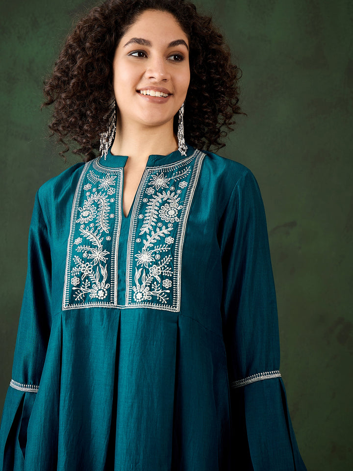 Stylish Teal Co-Ord Set | Chinon Fabric with Embroidered Work