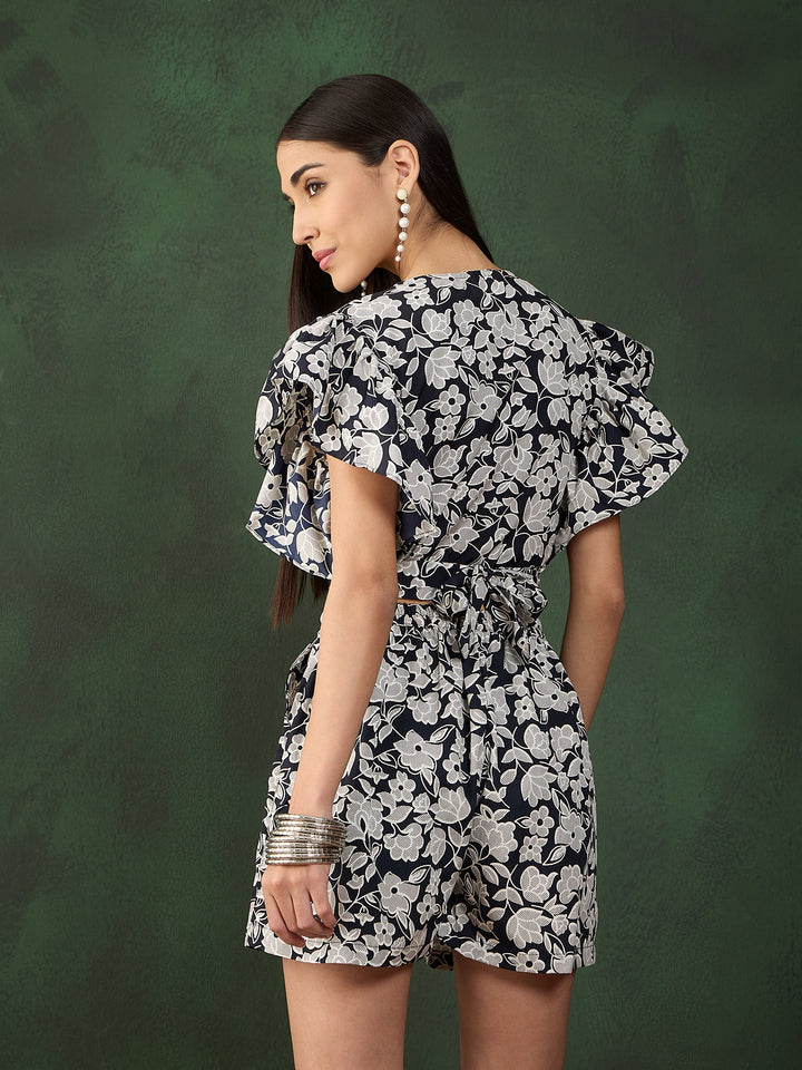 Black Crepe Co-Ord Set | Designer Printed Kurti and Bottom