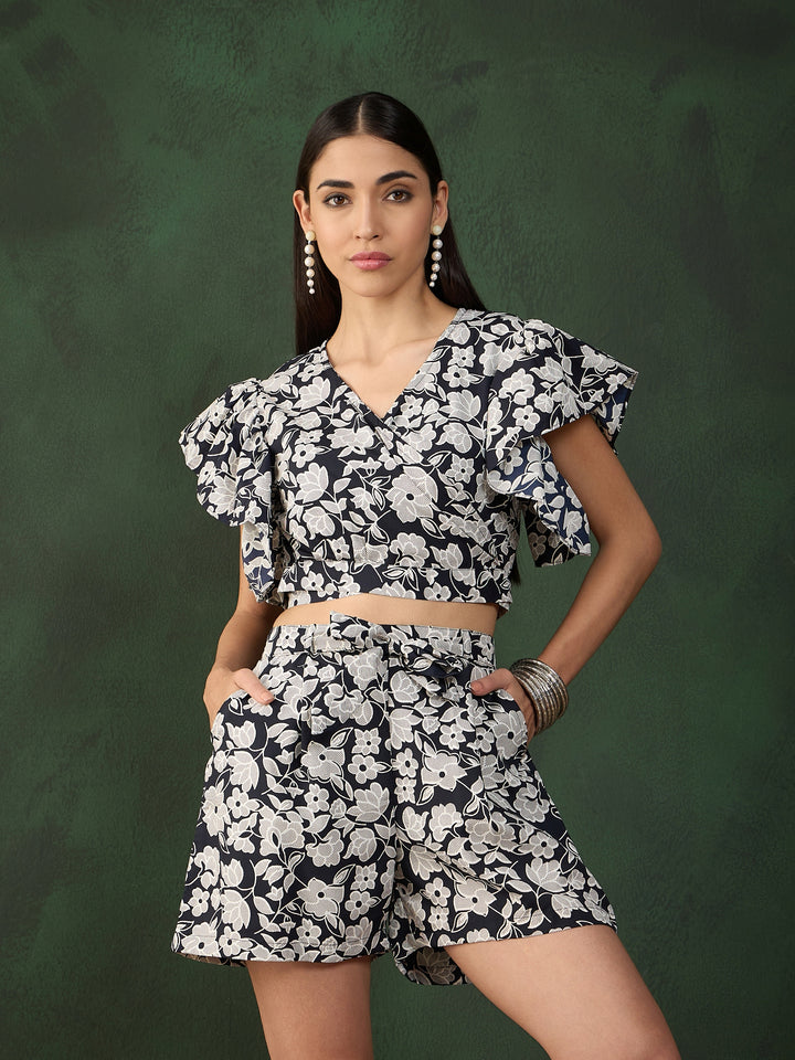 Black Crepe Co-Ord Set | Designer Printed Kurti and Bottom