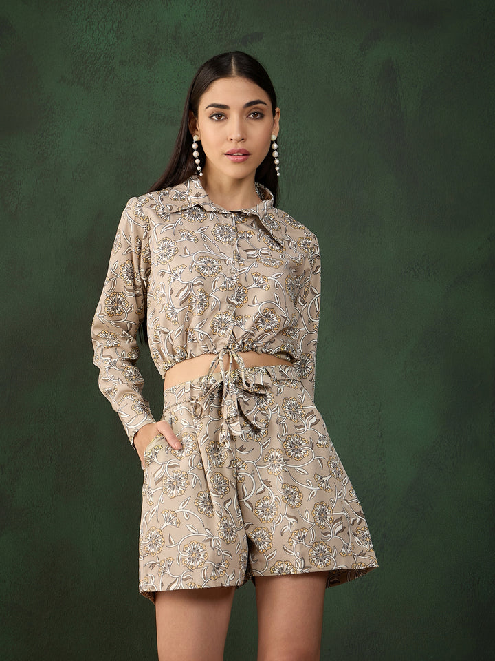 Grey Crepe Co-Ord Set | Designer Printed Kurti and Bottom