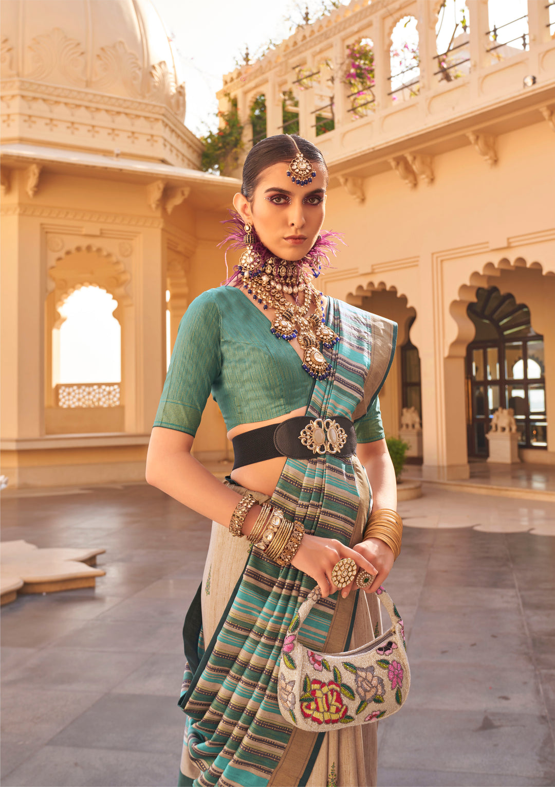 Charming Sea Green V P Silk Saree with Sea Green Blouse | Unmatched Beauty for Grand Occasions