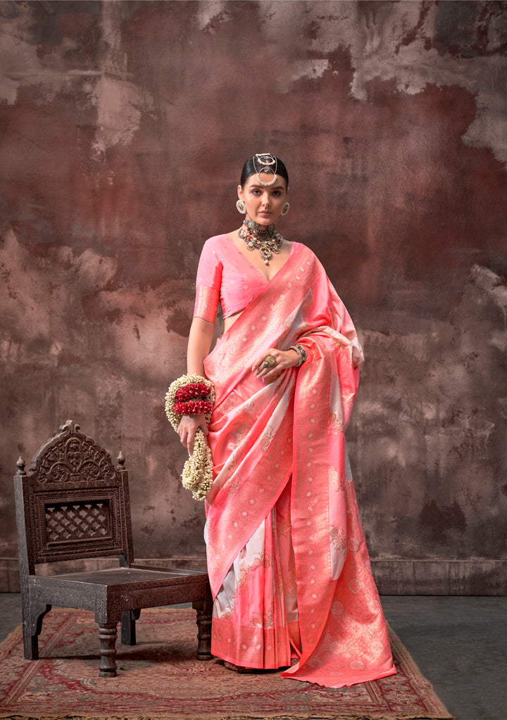 Sophisticated Peach Rangkat Silk Saree with Peach Blouse | A Captivating Traditional Ensemble