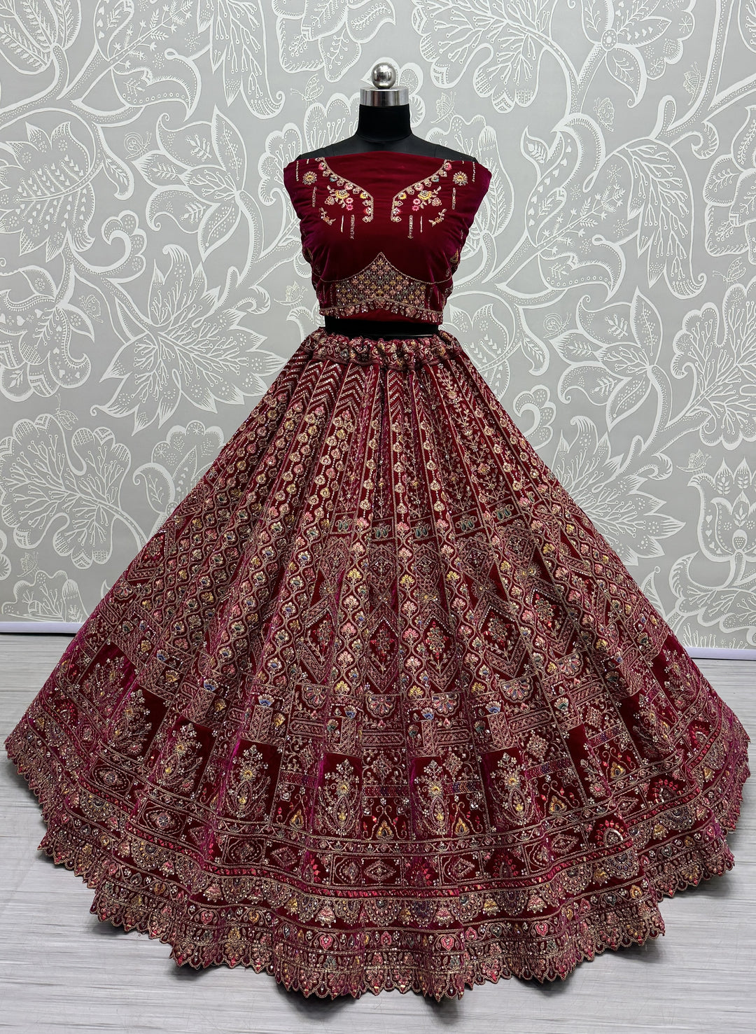 Luxury Velvet Lehenga | Mirror & Hand-Work for Weddings & Special Events