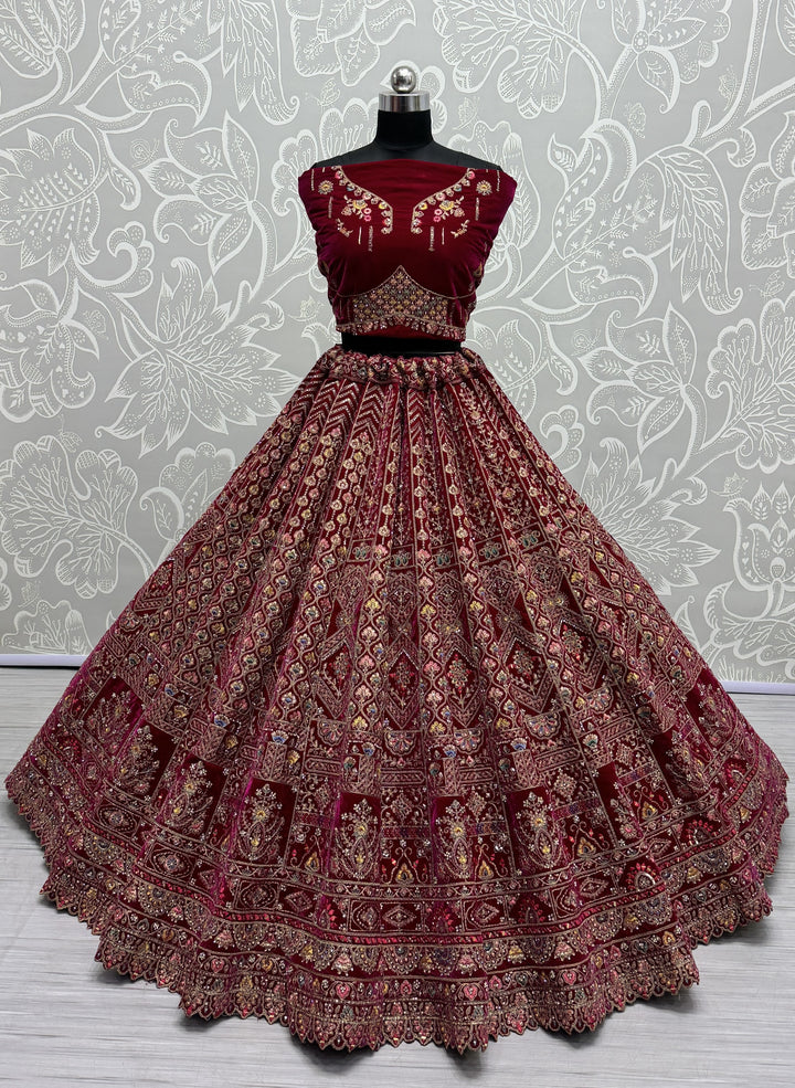 Luxury Velvet Lehenga | Mirror & Hand-Work for Weddings & Special Events