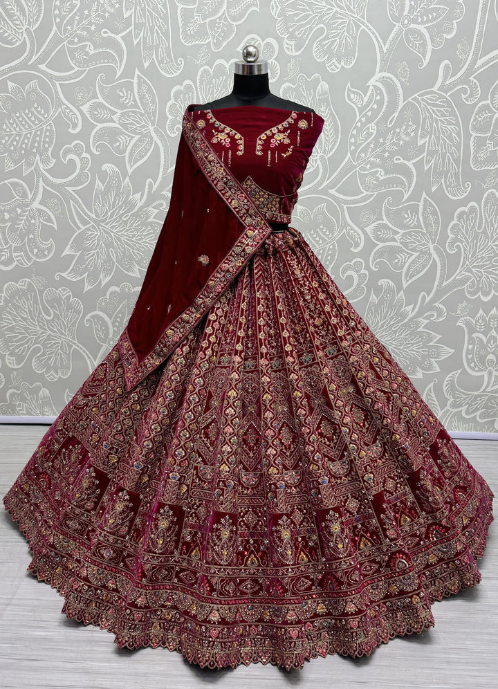 Luxury Velvet Lehenga | Mirror & Hand-Work for Weddings & Special Events