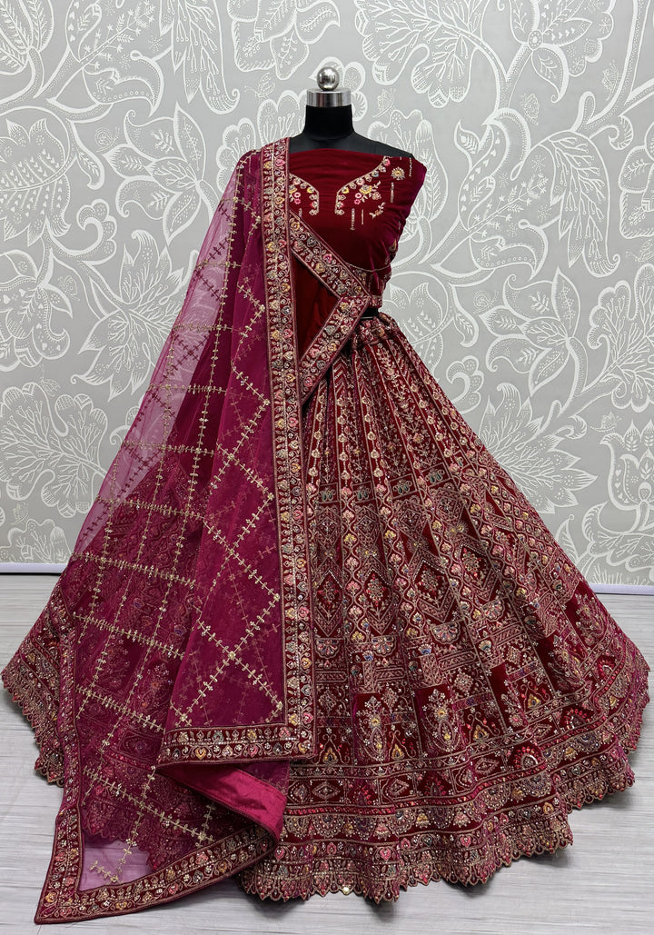 Luxury Velvet Lehenga | Mirror & Hand-Work for Weddings & Special Events