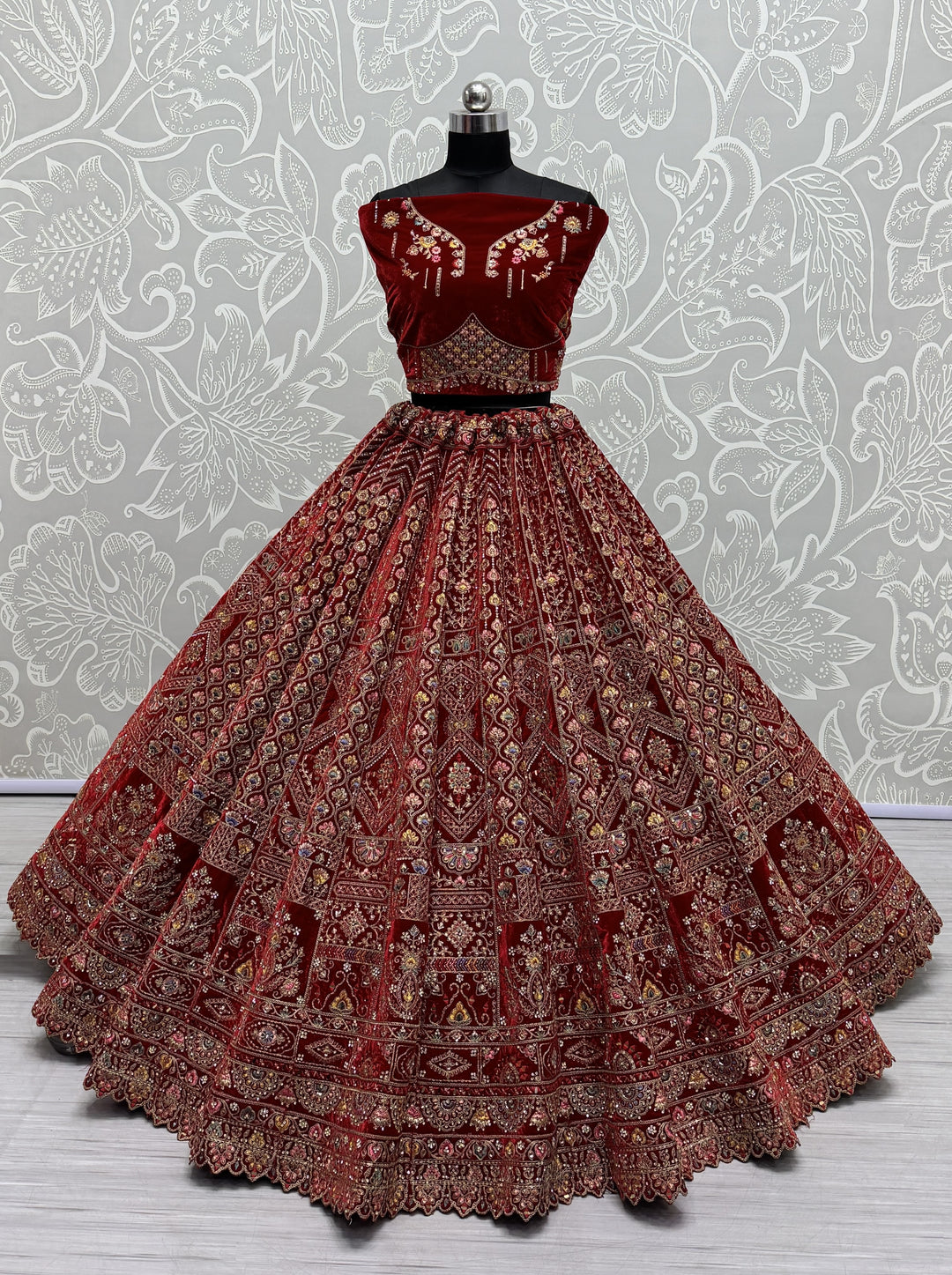 Luxury Velvet Lehenga | Mirror & Hand-Work for Weddings & Special Events