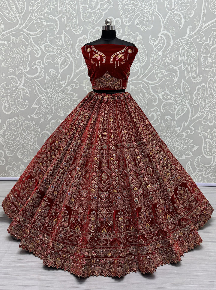 Luxury Velvet Lehenga | Mirror & Hand-Work for Weddings & Special Events