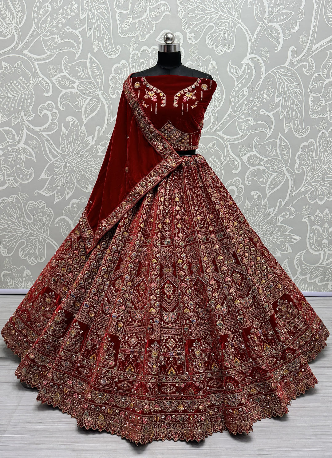 Luxury Velvet Lehenga | Mirror & Hand-Work for Weddings & Special Events