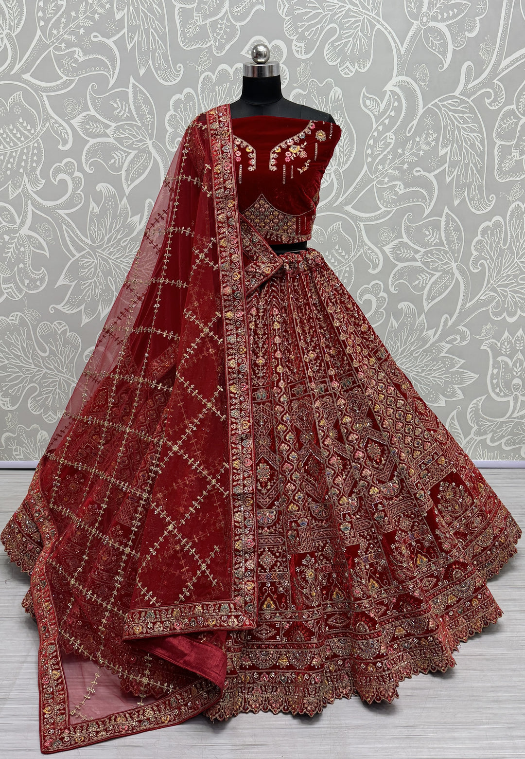 Luxury Velvet Lehenga | Mirror & Hand-Work for Weddings & Special Events