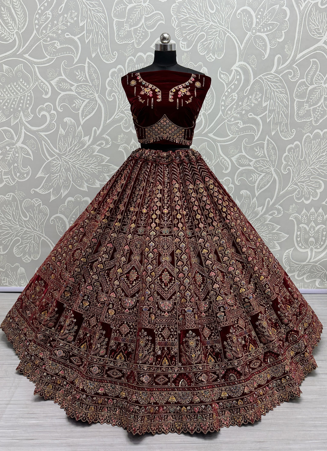 Luxury Velvet Lehenga | Mirror & Hand-Work for Weddings & Special Events