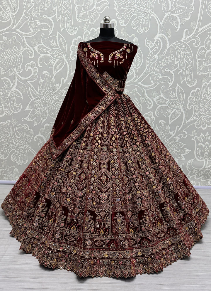 Luxury Velvet Lehenga | Mirror & Hand-Work for Weddings & Special Events