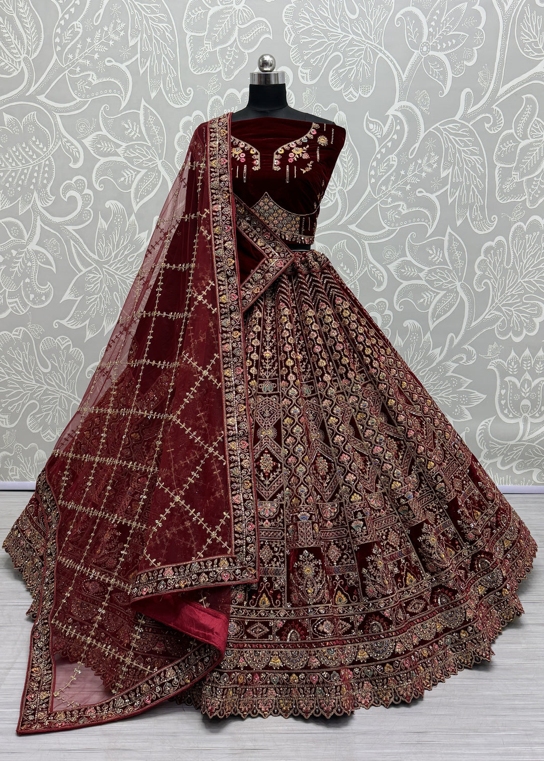 Luxury Velvet Lehenga | Mirror & Hand-Work for Weddings & Special Events