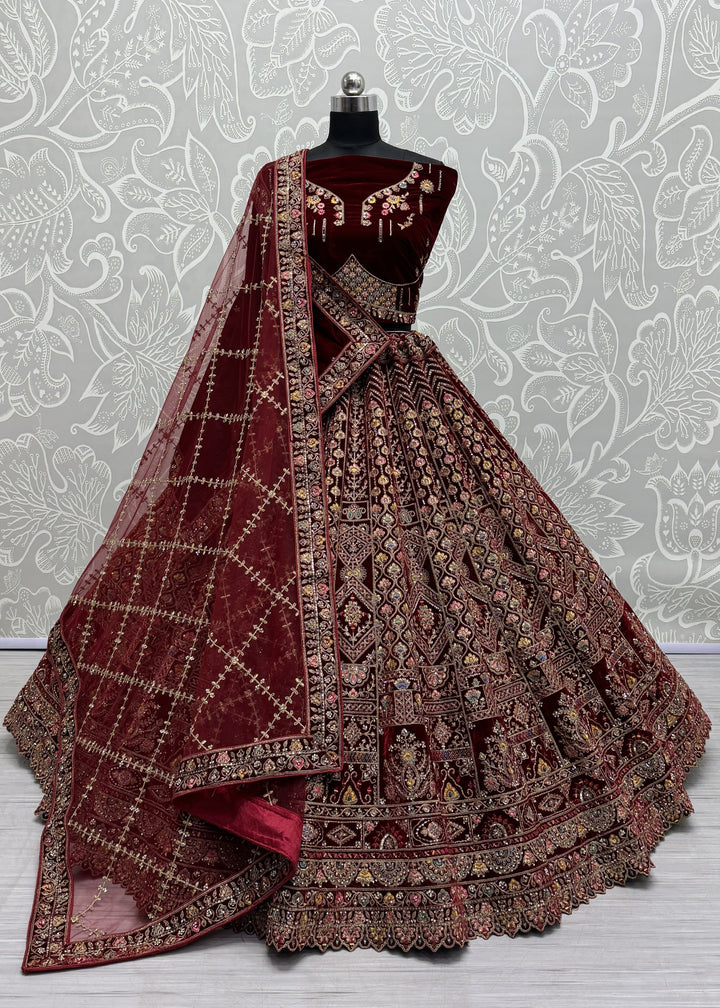 Luxury Velvet Lehenga | Mirror & Hand-Work for Weddings & Special Events