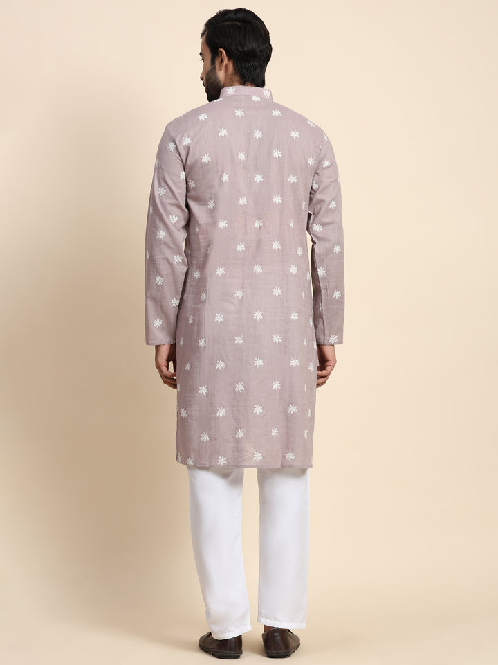 Stylish Mouve Kurta Pajama | Cotton Kurta with Embroidered Art Silk Bottom