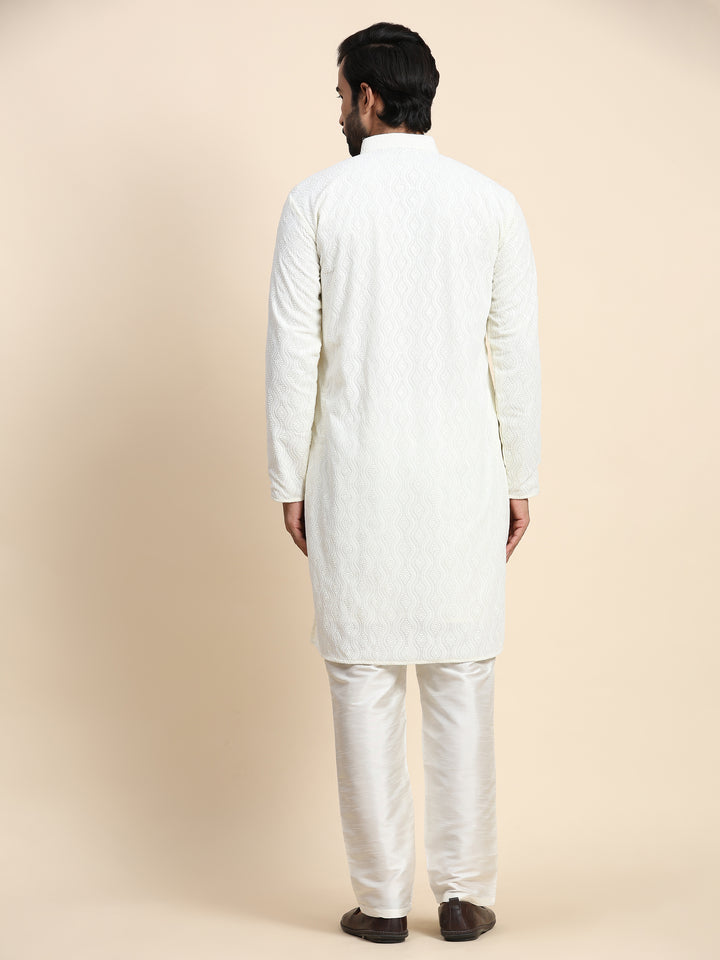 Off White Kurta Pajama Set | Designer Kurta for Men with Embroidery