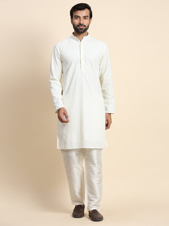 Off White Kurta Pajama Set | Designer Kurta for Men with Embroidery