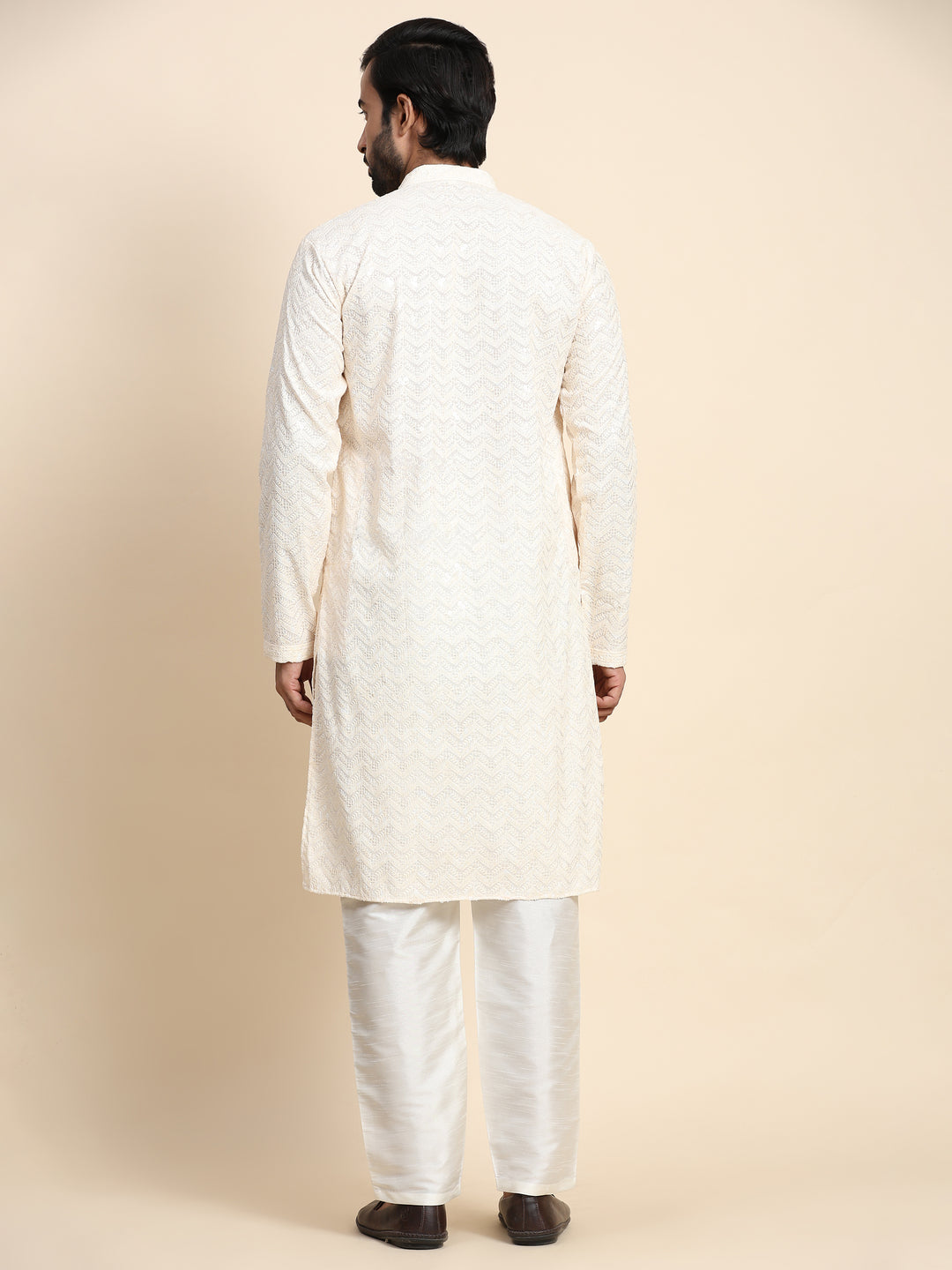 Cream Kurta Set for Men | Designer Chikankari Embroidered Kurta Pajama