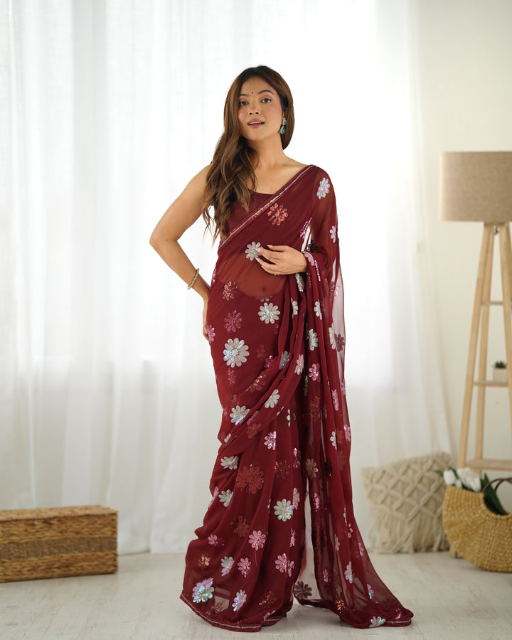 Elegant Faux Georgette Saree with | Unmatched Beauty for Grand Occasions