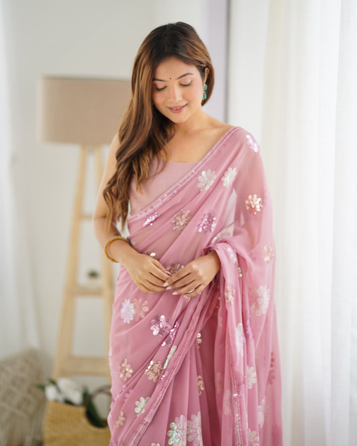 Elegant Faux Georgette Saree with | Unmatched Beauty for Grand Occasions