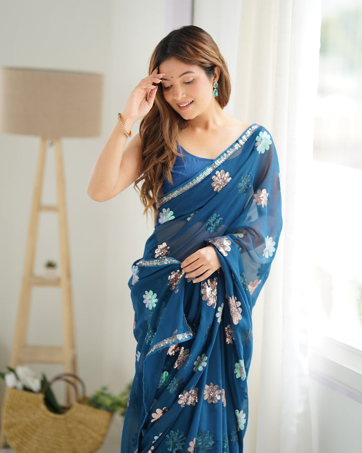 Elegant Faux Georgette Saree with | Unmatched Beauty for Grand Occasions