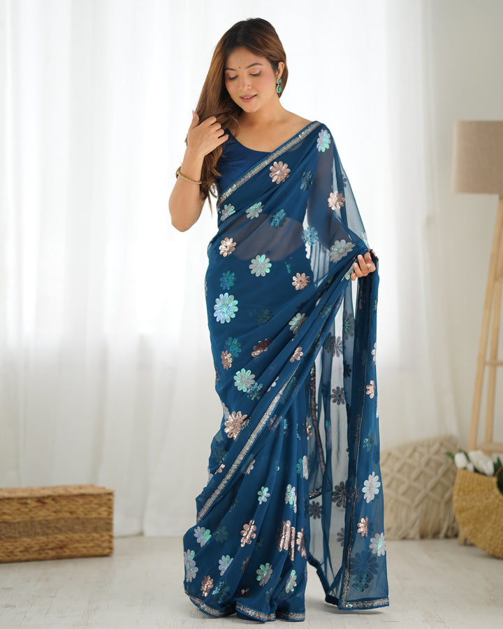 Elegant Faux Georgette Saree with | Unmatched Beauty for Grand Occasions