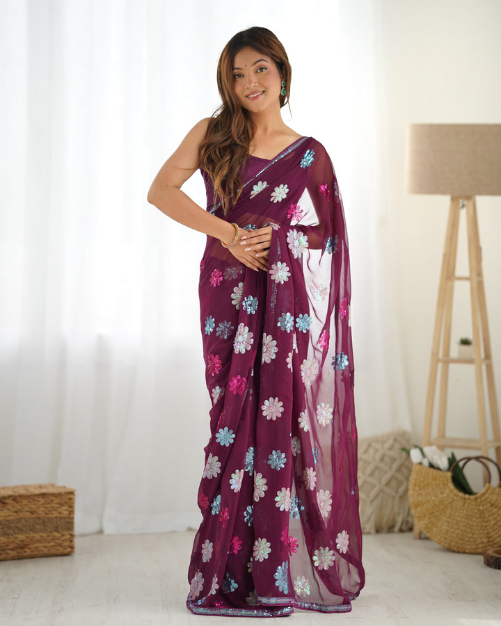 Elegant Faux Georgette Saree with | Unmatched Beauty for Grand Occasions