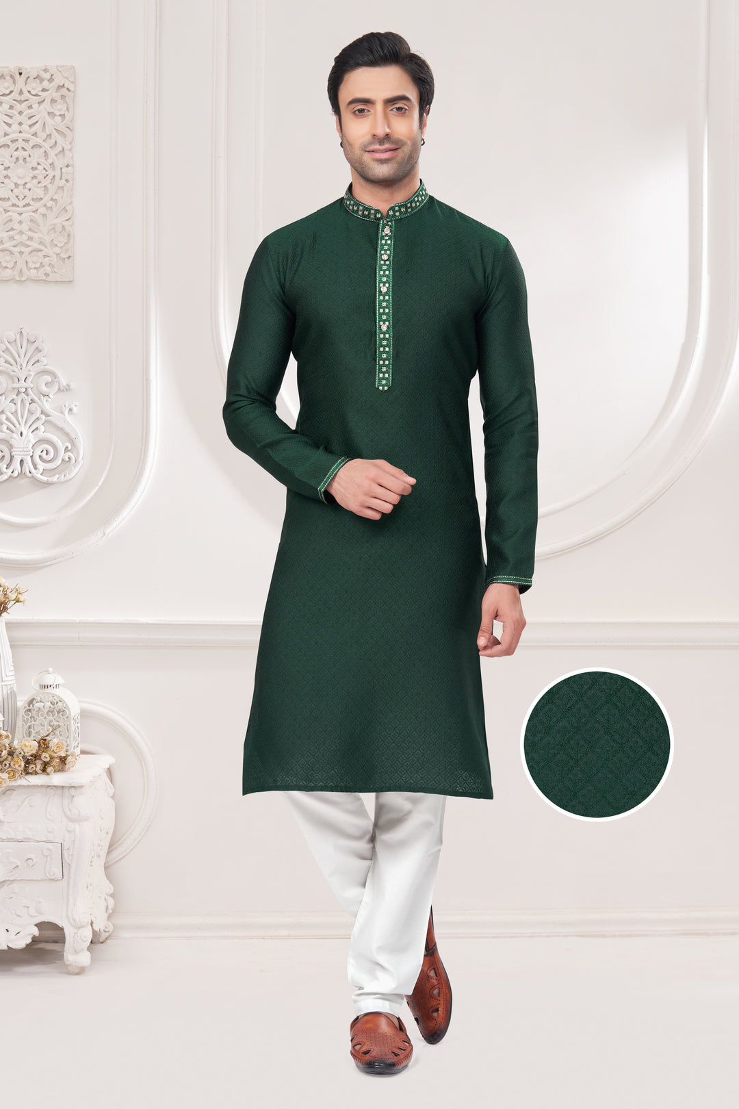 Designer Men's Kurta with Mirror Embroidery | Festive Kurta Traditional Kurta