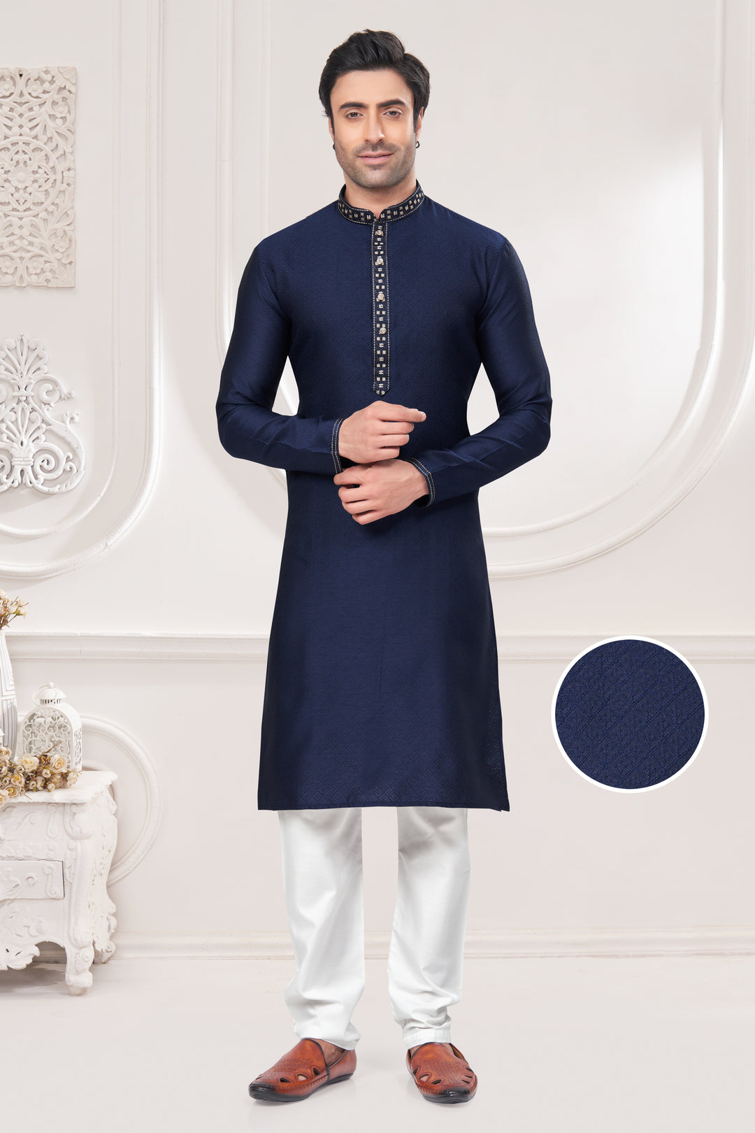 Designer Men's Kurta with Mirror Embroidery | Festive Kurta Traditional Kurta