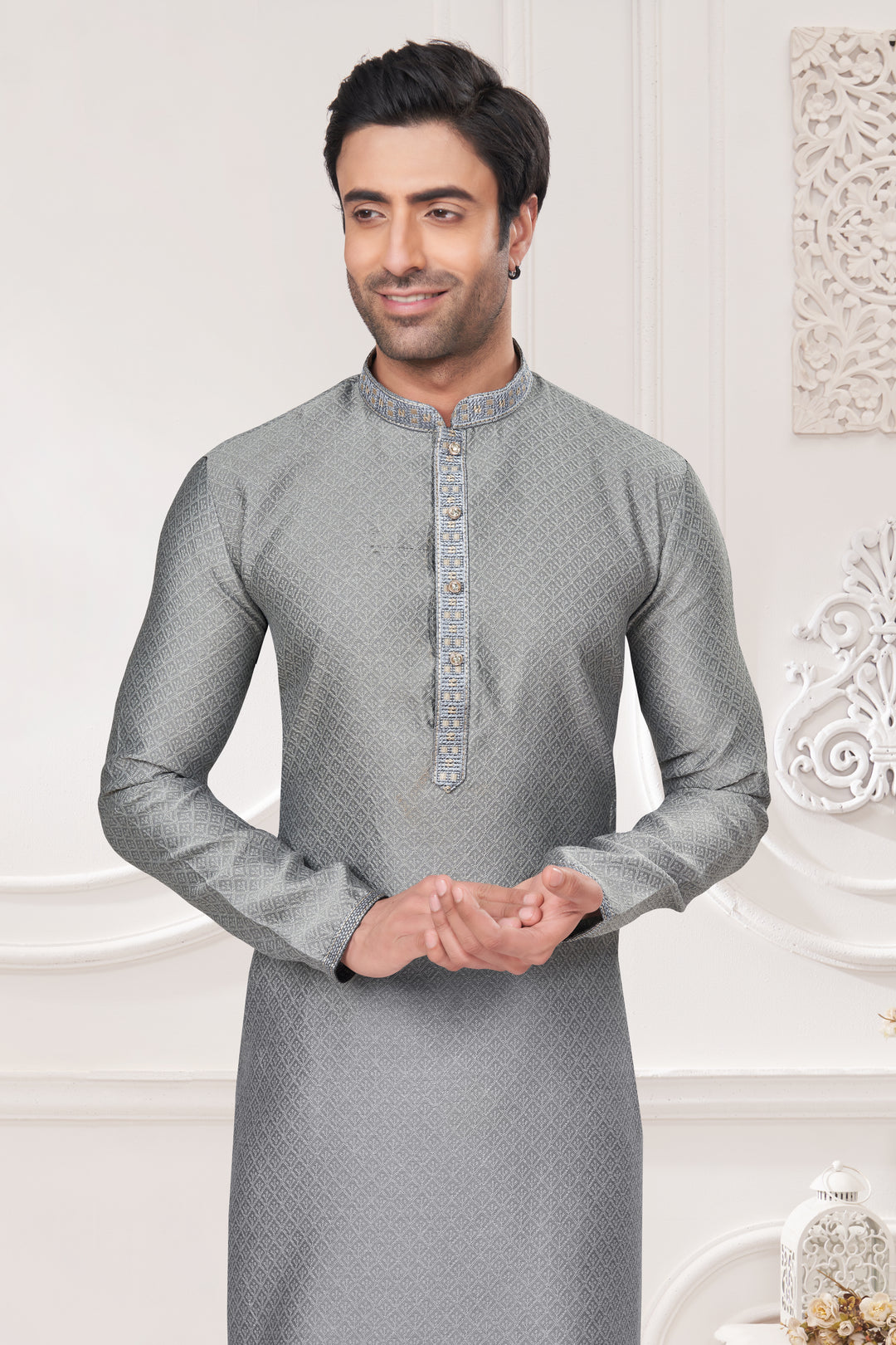 Designer Men's Kurta with Mirror Embroidery | Festive Kurta Traditional Kurta