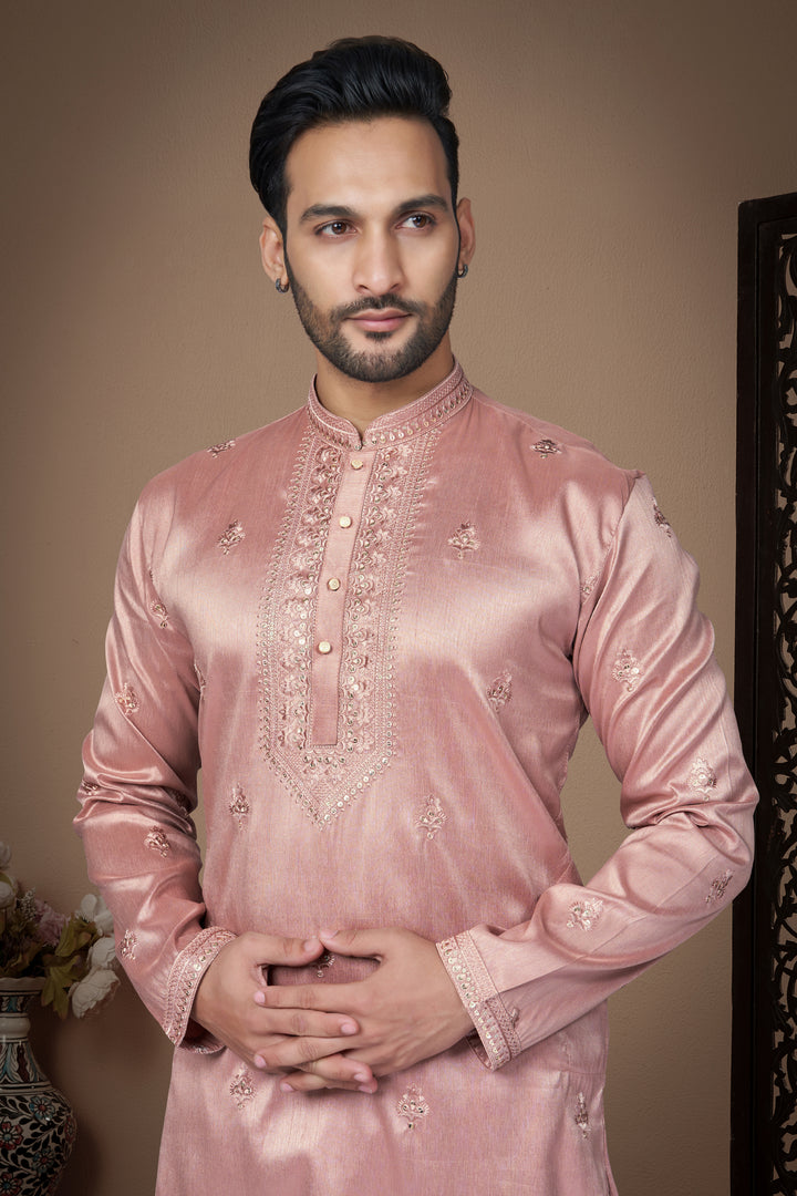 Men's Designer Kurta in Silk with Raymond Cotton Payjama | Embroidered Style