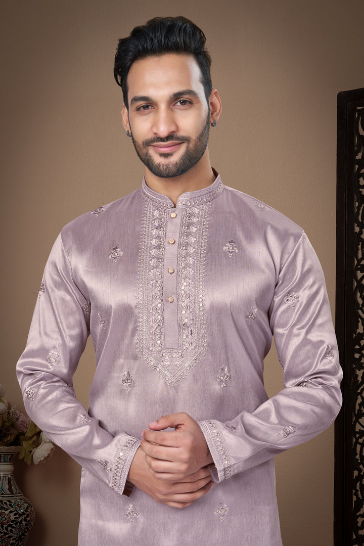 Men's Designer Kurta in Silk with Raymond Cotton Payjama | Embroidered Style