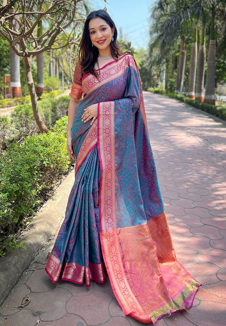 Designer Silk Saree with Kashmiri Jari Design |   for Party Wear