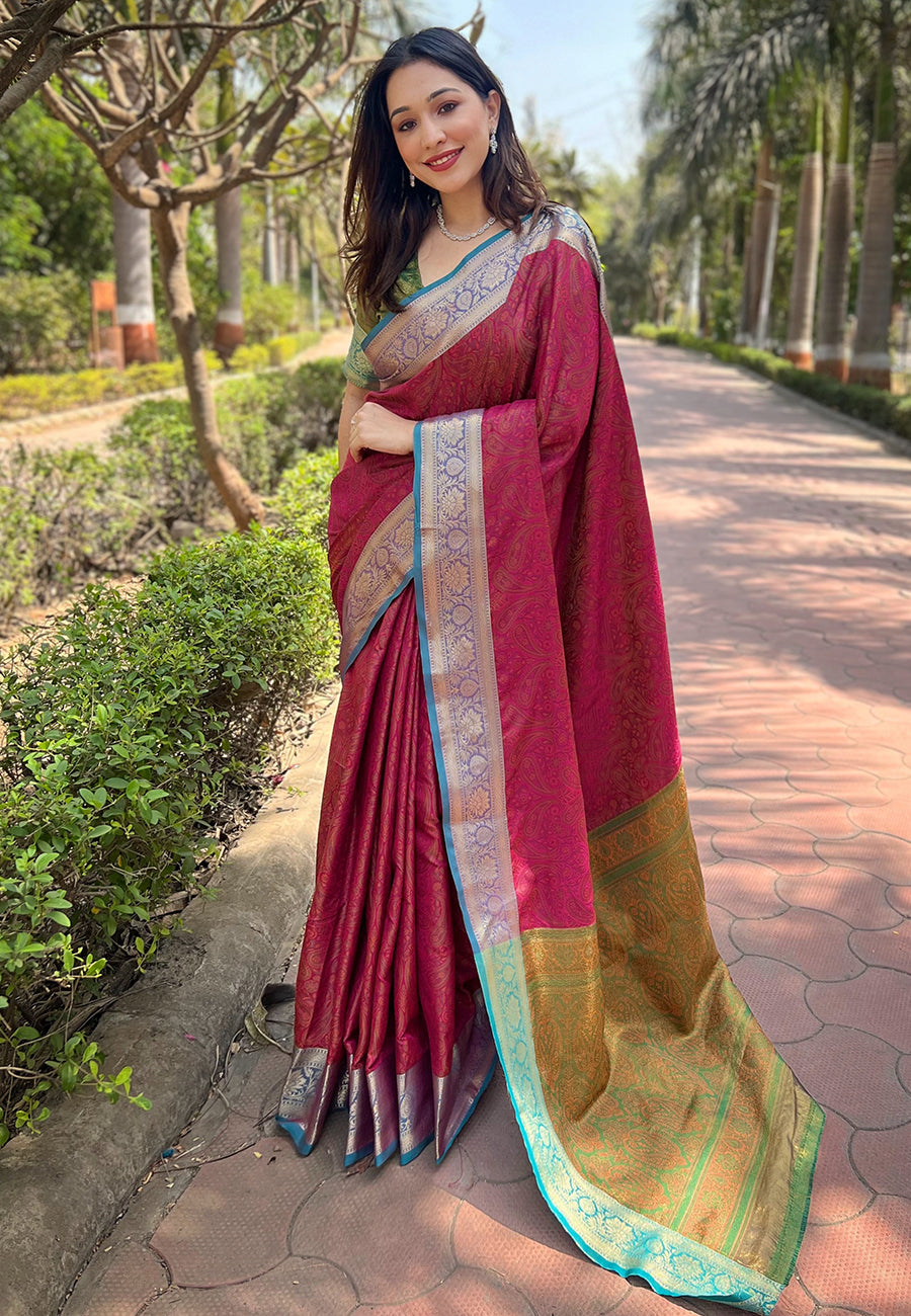 Designer Silk Saree with Kashmiri Jari Design |   for Party Wear