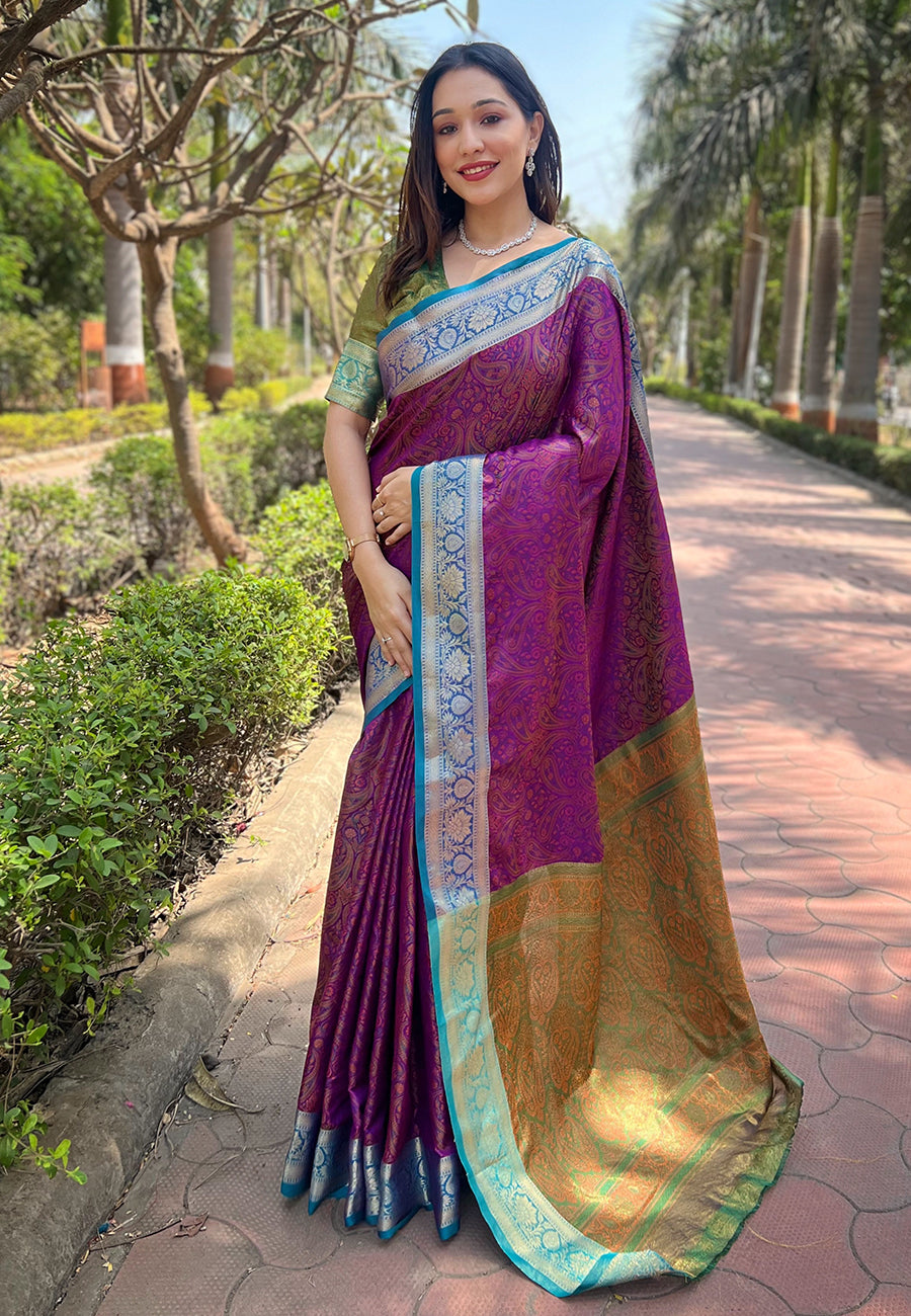 Designer Silk Saree with Kashmiri Jari Design |   for Party Wear