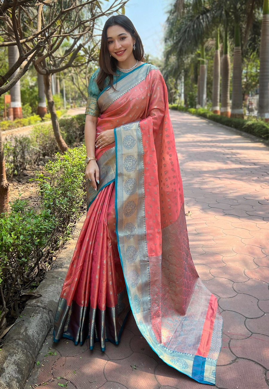 Elegant Tissue Silk Party Wear Saree with Wevon Work | Designer Saree