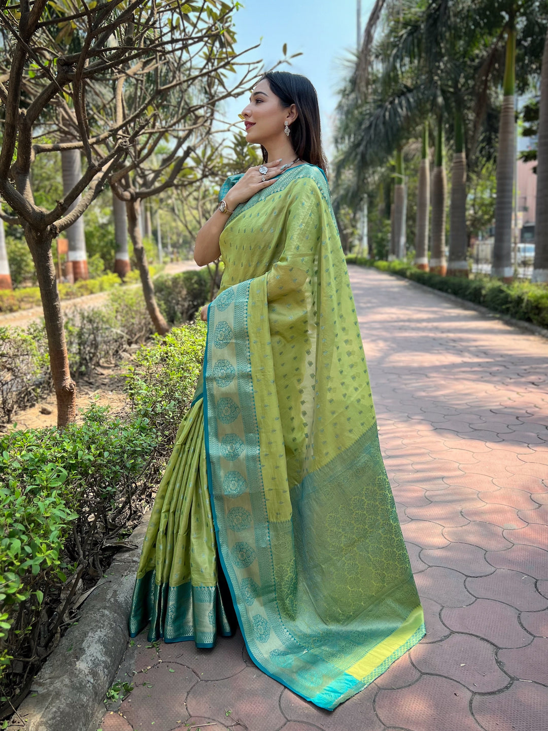 Elegant Tissue Silk Party Wear Saree with Wevon Work | Designer Saree