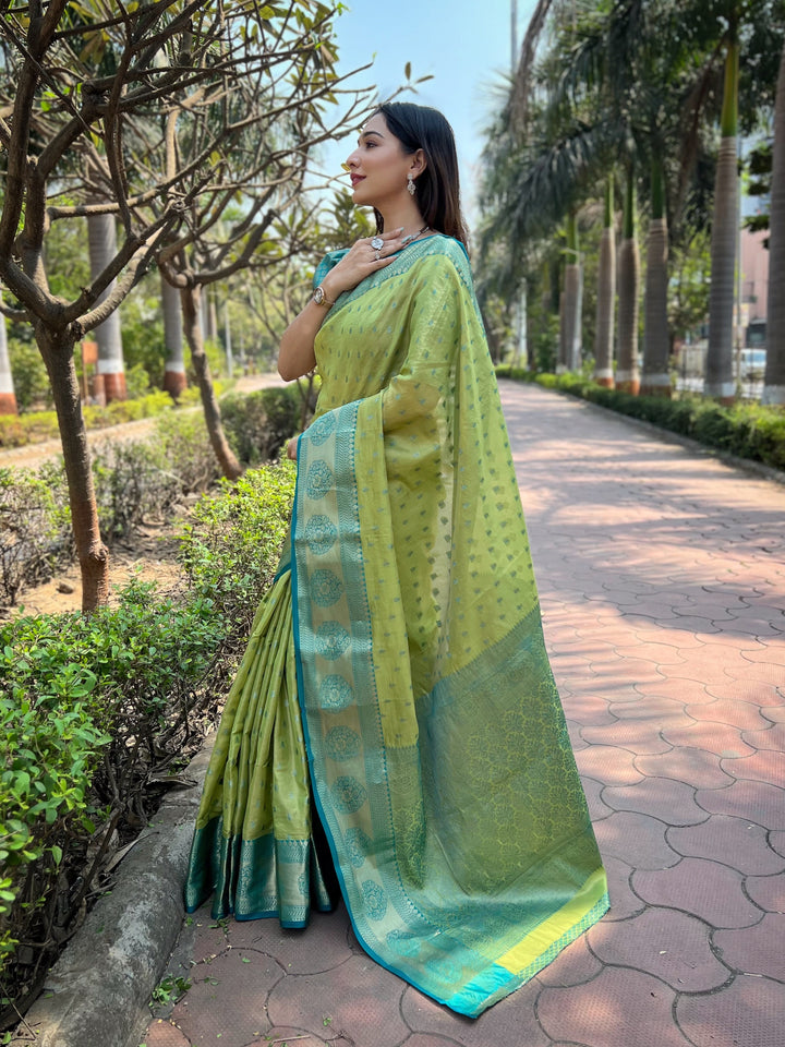 Elegant Tissue Silk Party Wear Saree with Wevon Work | Designer Saree