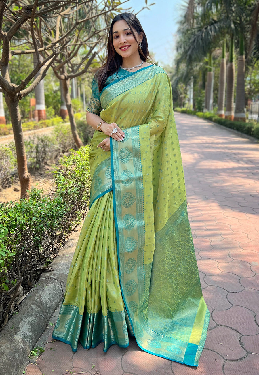 Elegant Tissue Silk Party Wear Saree with Wevon Work | Designer Saree